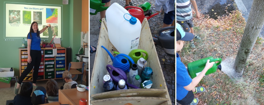 Kinder gießen Stadtbäume