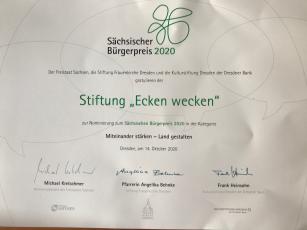 Sächsischer Bürgerpreis 2020, Urkunde